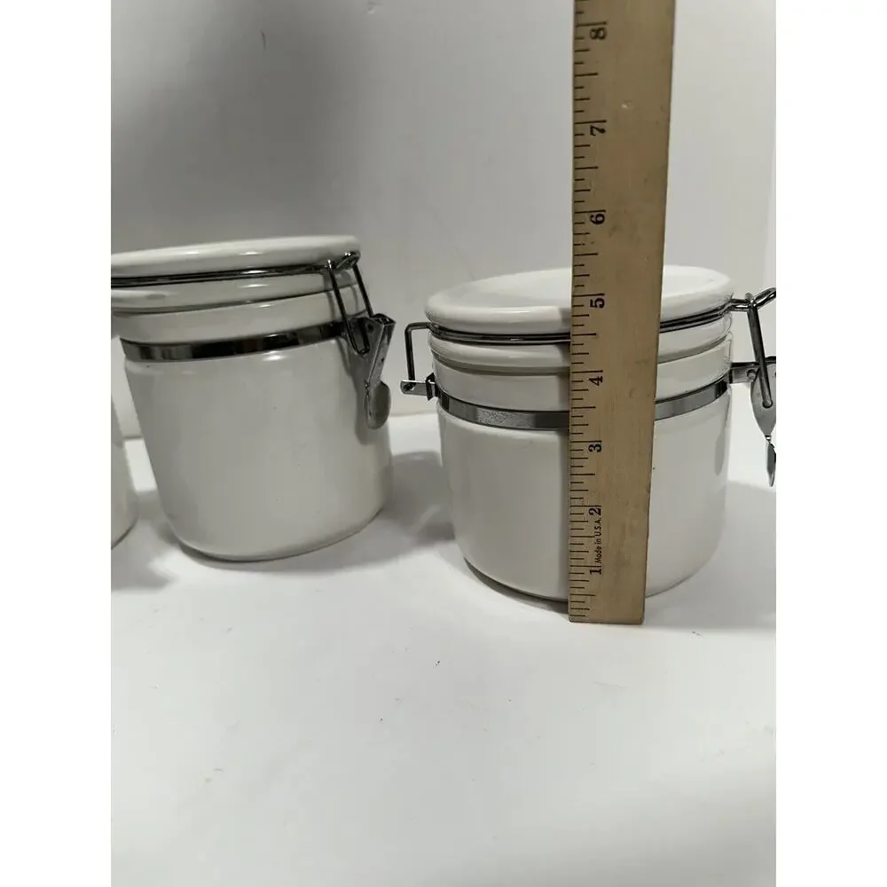 Linens N Things Set Of 4 Canisters Lock Jar airtight seal White Canister‎ Coffee